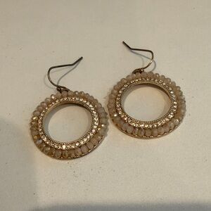 Gold-Tone Beige Crystal Hoop Drop Earrings - Women's Jewelry